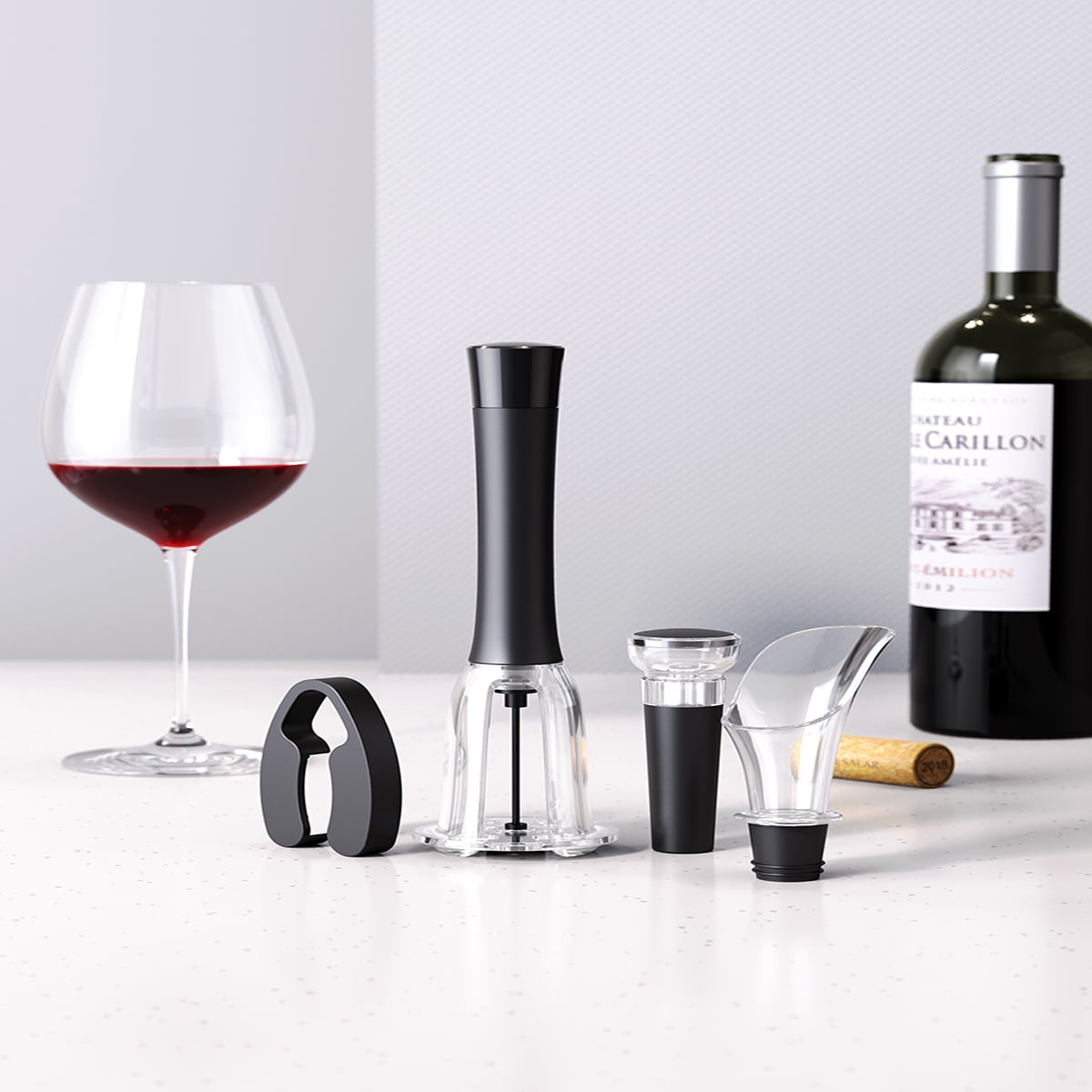 Kepooman Stainless Steel Wine Air Pressure Pump Bottle Opener Set with Foil Cutter & Aerator Pourer & Vacuum Stopper, Set of 4, Black Kepooman Stainless Steel Wine Air Pressure Pump Bottle Opener Set with Foil Cutter & Aerator Pourer & Vacuum Stopper, Set of 4, Black