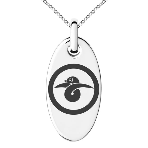 Stainless Steel Akai Samurai Crest Engraved Small Oval Charm Pendant Necklace