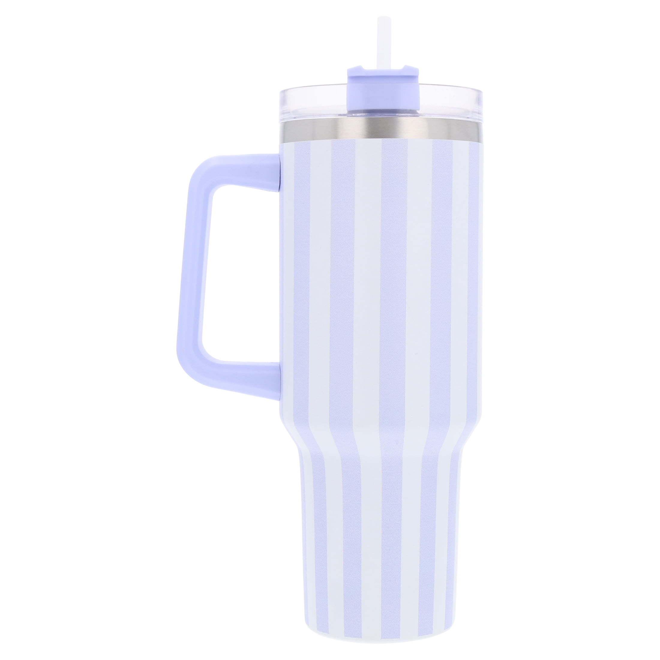 Striped Tumbler with Straw and Artificial Flower Gift Set, Blue, 40 oz, Mother's Day by Way To Celebrate