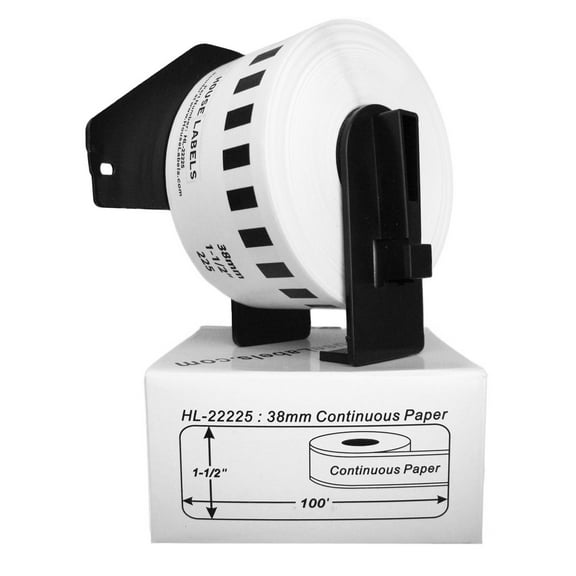 HOUSELABELS Compatible with DK-2225 Replacement Roll for Brother QL Label Printers; Continuous Length Labels; 1-1/2" x 100 feet (38mm*30.48m) with 1 REUSABLE CARTRIDGE - 4 Rolls