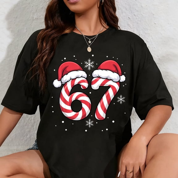 100% Cotton Viral 67 Candy Canes Santa Holiday Kids Humor T-Shirt