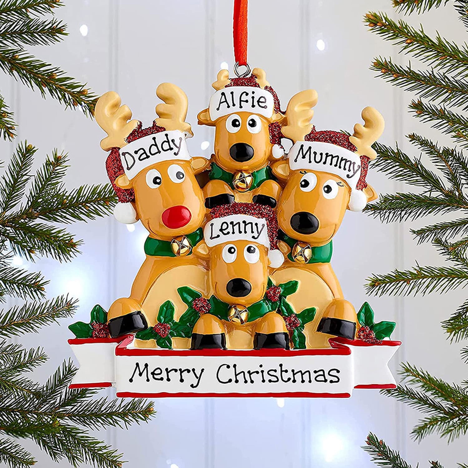 Personalised Wooden Reindeer Christmas Tree Decoration Handmade Boy Girl Family 