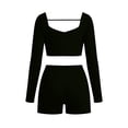 thumbnail image 5 of Workout Sets for Women Long Sleeve Backless Shrug Crop Tops and High Waisted Biker Shorts Summer 2 Piece Pilates Gym Yoga Sets, 5 of 7
