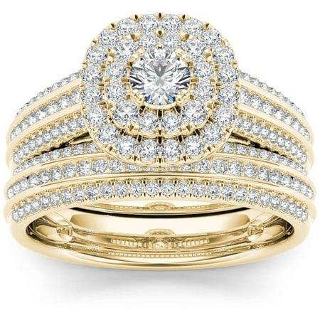 Imperial 1 Carat T.W. Diamond Double Halo 10kt Yellow Gold Engagement Ring Set