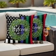 thumbnail image 5 of Independence Day Pillow Covers 2 Pack US Flag Day Patriotic Weclome Wreath Red Black Stripes Pillowcase Waterproof Outdoor Throw Pillow Cover for Patio Garden Square Cushion 20”x20”, 5 of 9