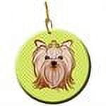 Carolines Treasures BB1266CO1 Checkerboard Lime Green Yorkie Yorkishire Terrier Ceramic Ornament 3 in multicolor