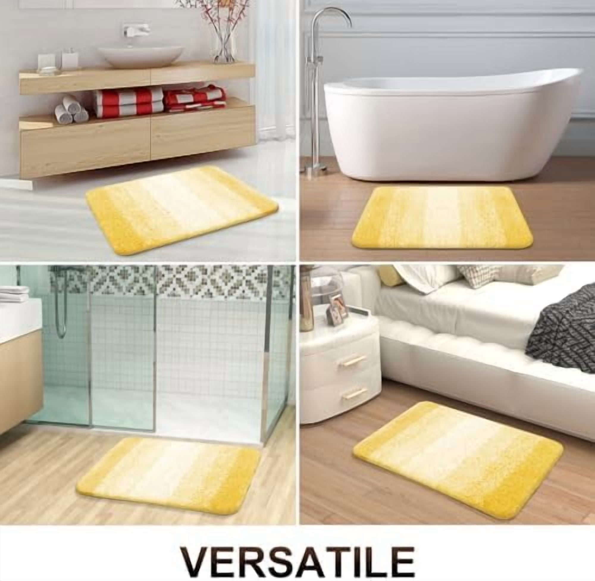 Bathroom Rug Mat 24x16, Extra Soft and Absorbent Microfiber Bath Rugs, Non-Slip Plush Shaggy Bath Carpet, Machine Wash Dry, Bath Mats for Bathroom Floor, Tub and Shower, Yellow