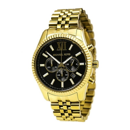 - MK8286 Men's Lexington Black Dial Yellow Gold Steel Bracelet Chrono Watch
