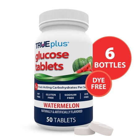 TRUEplus Glucose Tablets, Chewable, Watermelon Flavor, 50 Count, 6 Bottles