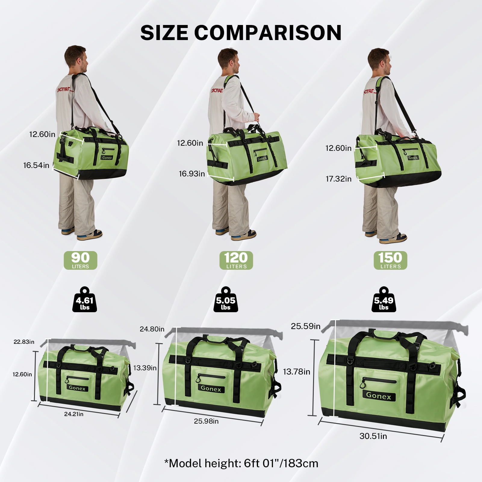 Gonex 150L Waterproof Dry Duffel Bag, 3-in-1 Convertible Large Backpack - Heavy Duty Travel Gear Hauler with Reinforced Thickened Bottom for Kayaking Paddleboarding Boating Rafting Fishing