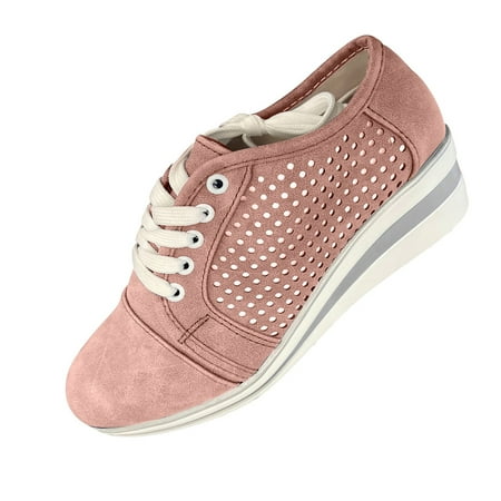 

Lovskoo 2024 Women s Lace Up Wedges Sandals Breathable Plus-Size Platform Lace-Up Sandals Pink