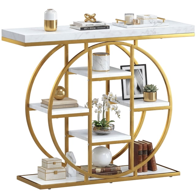 HOMCOM Table d'Entrée 39,4 Pouces avec Étagères de Rangement, Table Console Industrielle