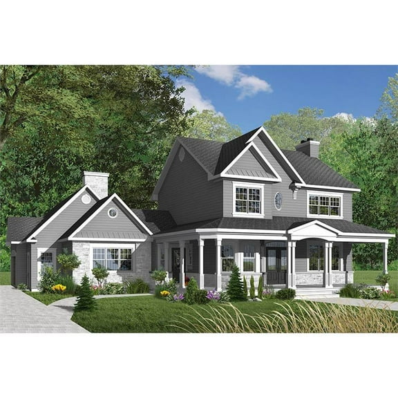The House Designers: THD-6202 Builder-Ready Blueprints to Build a Two-Story Traditional Farmhouse Plan with Full Unfinished Basement Foundation (5 Printed Sets)