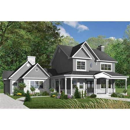 The House Designers: THD-6202 Construction-Ready Two-Story Traditional Farmhouse Plan with Full Unfinished Basement Foundation (5 Printed
