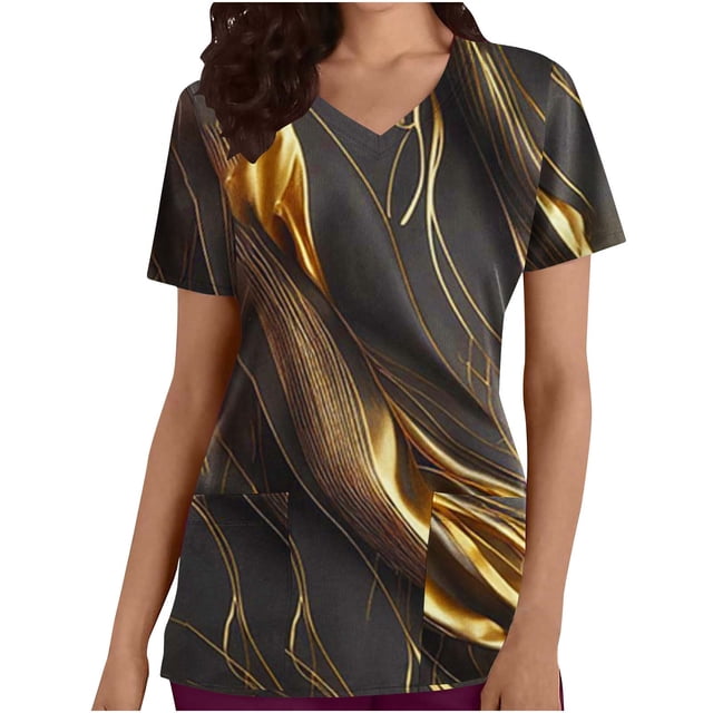 SDNall Veste de Travail Protectrice à Manches Courtes Imprimée à Paillettes Rétro à Col en V avec Poche pour Femmes, Vestes pour Femmes, Hauts à Manches 3/4 pour Femmes