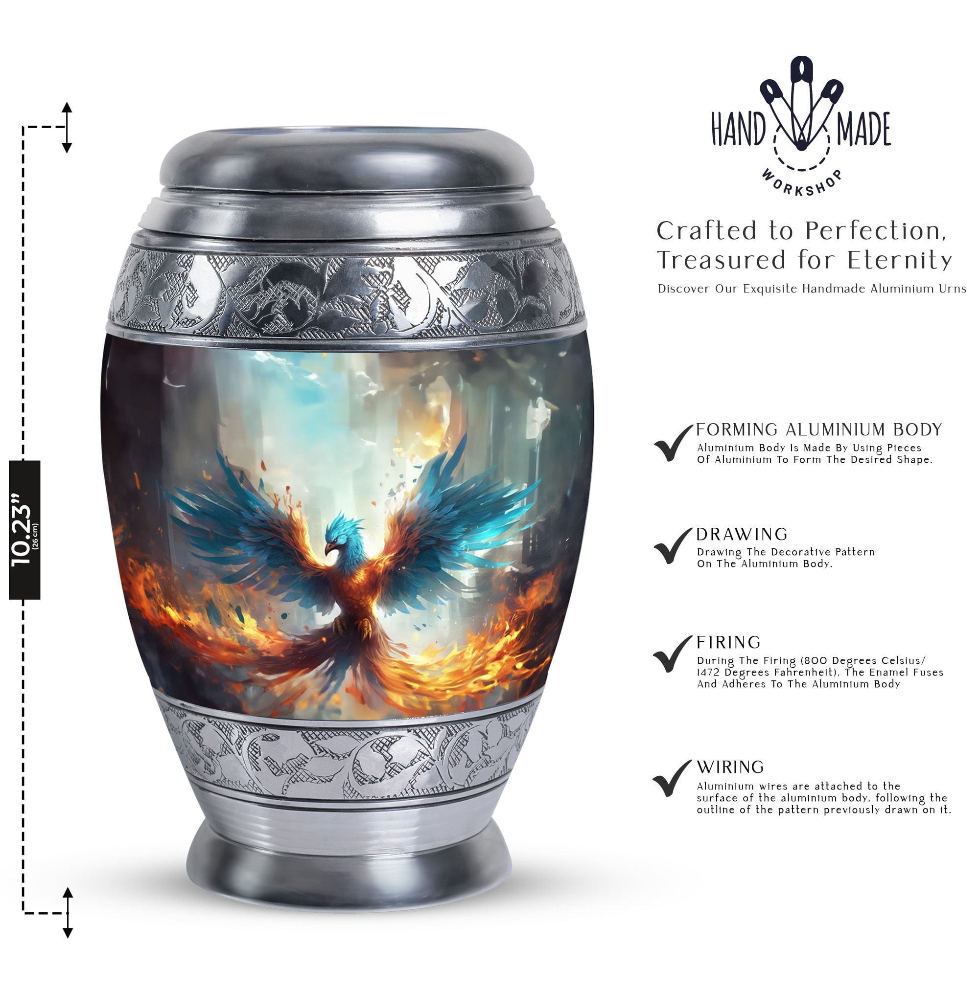 Yellow And Blue Phoenix Spreading Wings Large Urns For Human Ashes Adult - Cremation Urn Human Ashes - Memorial Urns For Human Ashes Adult Female & Male - Burial Ashes Urn (Size -10")