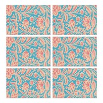 Blue and Pink Pioneer Flower Summer Placemats Table Placemats Set Of 6-Linen Kitchen Washable Placemats Table Mats 11.8"x17.7"Non-Slip Heat Resistant