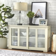 Sliding Tempered Glass Doors Stackable Storage Cabinet, Antique White