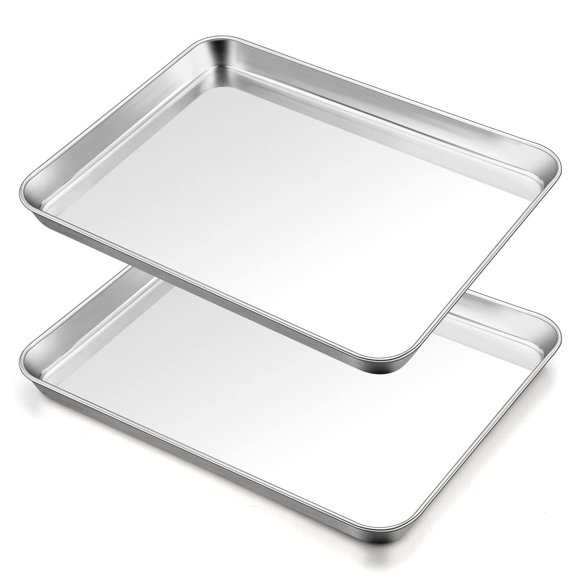 Bandeja para hornear TeamFar de acero inoxidable, 17,6 x 13 x 2 cm, juego de 2