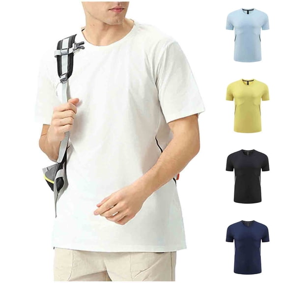 Men’s Short Sleeve Quick Dry Moisture Wicking Active Crew Neck T Shirt - Athletic Running Gym Workout Tee Tops Yellow