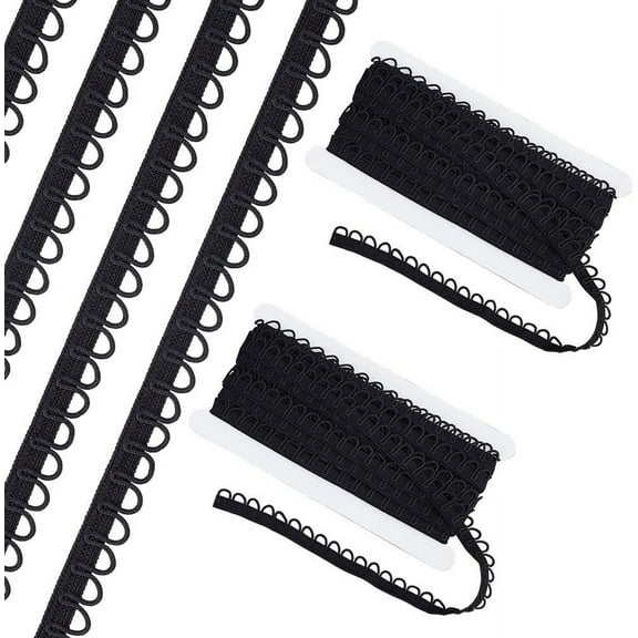 Nylon Elastic Cord with Button Loops Buttonhole Elastic Sewing Bands Flat Black 1/2 inch(13~14mm) about 10.94 Yards(10m)/Card