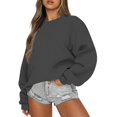thumbnail image 2 of KDDYLITQ Womens Sweatshirt Long Sleeve Crewneck Loose Fit Basic Solid Work Sweatshirts Soft Winter Trendy Pullover Tops Dark Gray L, 2 of 5