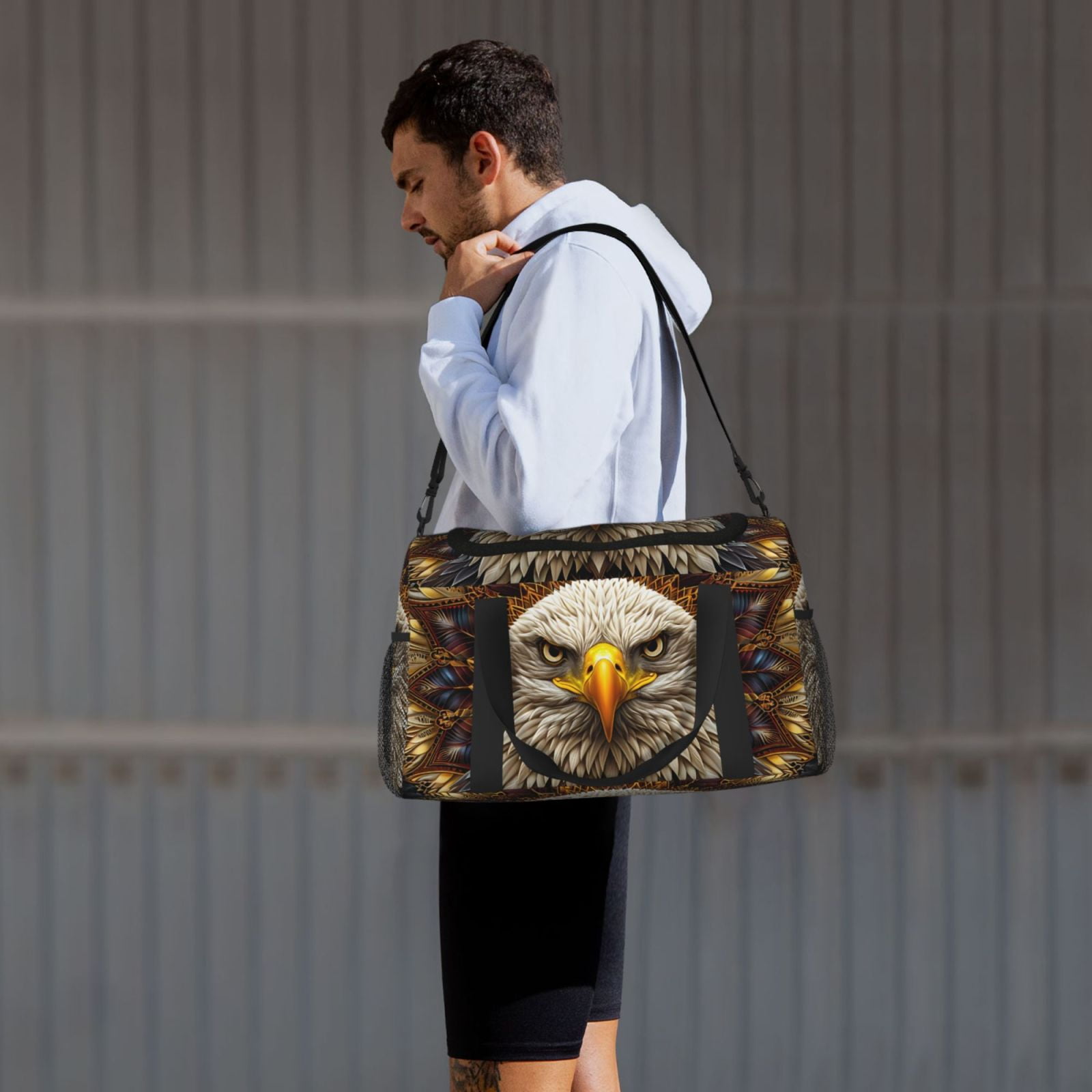 Fuzoiu Vintage Pattern Bald Eagle Print Travel Duffle Bag,Carry On Tote Bags,Duffel Bag,Sport Gym Bag, Hospital Bag for Labor and Delivery, Overnight Bag,Luggage Bag