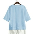 thumbnail image 6 of YanHoo Summer Linen Shirts for Women Button V Neck 3/4 Sleeve T-Shirt Blouse Casual Loose Basic Solid Tunic Tops 2026 Sky Blue,S, 6 of 8