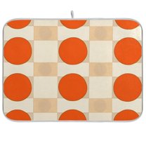 Yayeee Dish Drying Mat for Kitchen Counter 18"x24" Microfiber Absorbent Pad, Orange Geometric Circles