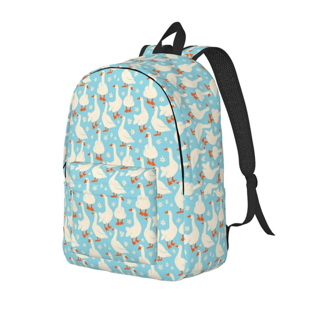 Balery White Geese and Flower Mochila Clásica Impresa Básica para Viaje, Mochila Escolar Resistente al Agua, Mochila de Lona con Correas Ajustables-Small