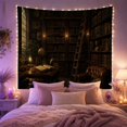 thumbnail image 2 of Library with Desk, Globe and Lantern by an Arched Window, Moody Vintage for Book Lovers, Old World Decor, Graduation Gift, Tapestry Wall Hanging for Study Room and Den, 2 of 7