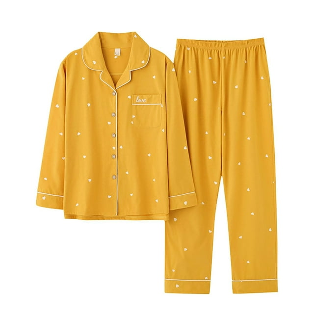 Pyjama Femme Automne et Hiver Manches Longues Col à Revers Gilet Ensemble Pantalon Grande Taille Tenue d'Intérieur
