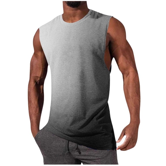 USNSM Men's Gradient Print Tank Top Summer Casual Sleeveless Crew Neck Fitness Tee Shirts Lightweight Gym Running Undershirts Black S