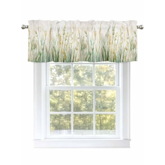 Spring Green Leaf Curtain Valances for Windows, Botanical Watercolor Plant Kitchen Valance Window Treatment, Light Filtering Block Curtains for Bathroom/Bedroom/Living Room 60'' x 18''