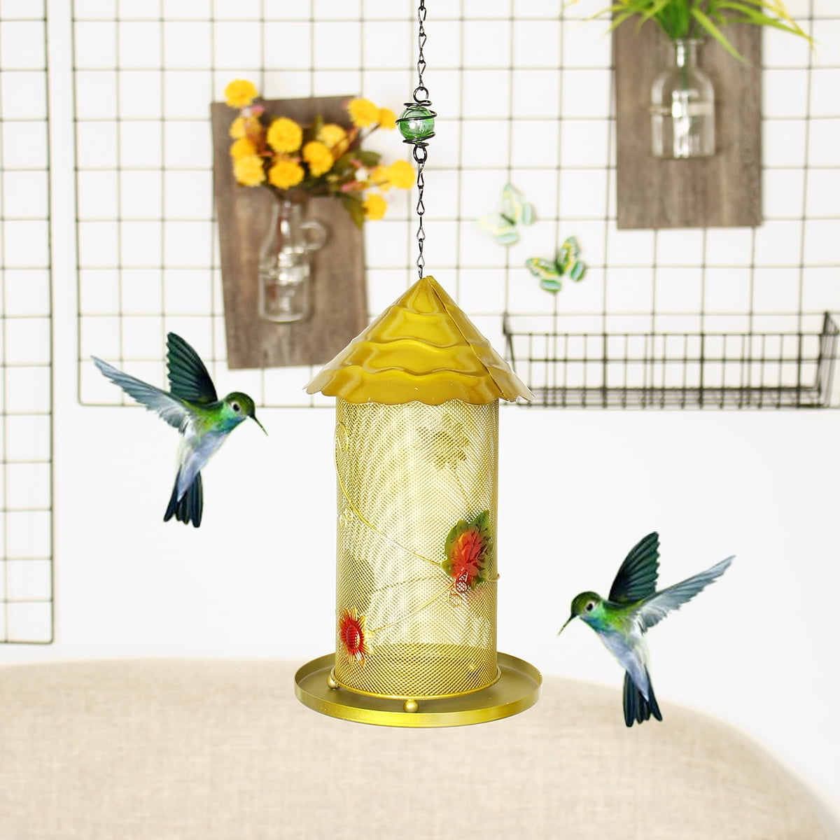 Vintage Pet Bird Feeder Seed Nuts Container Tree Perch Hanging