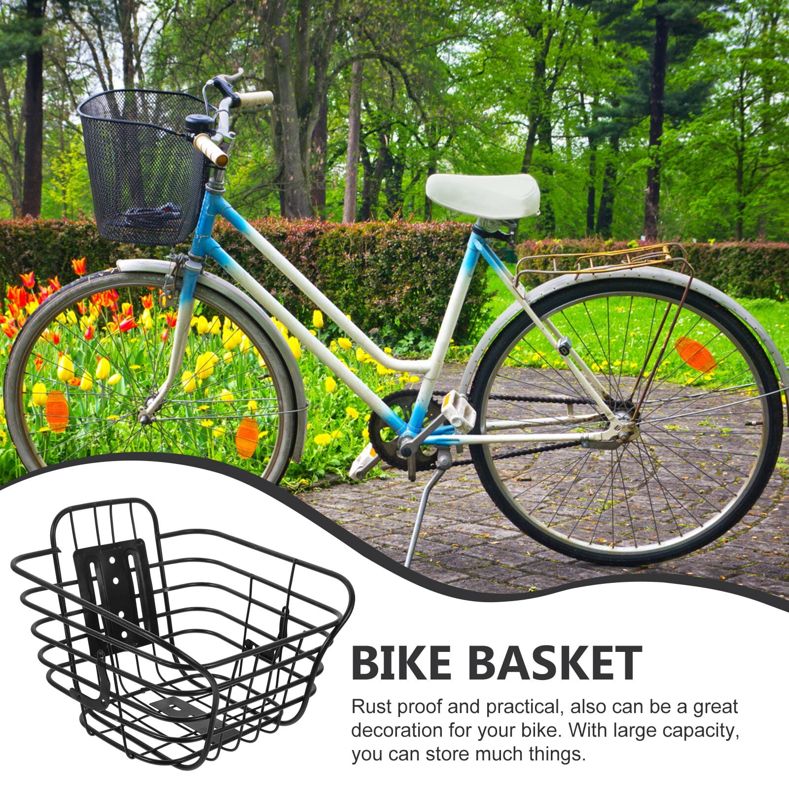 Bicycle Basket Front Handlebar Metal Wire Basket for Riding Bike