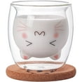 thumbnail image 1 of Taza de café con diseño de gato, taza de leche y té, taza de café con aislamiento de vidrio transparente de doble pared con posavasos, regalo interesante para usted (taza de gato), 1 of 5