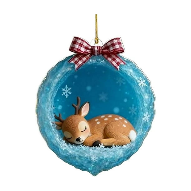 Adornos navideños, regalos navideños, adornos de cueva de cristal de hielo, adornos de animales del bosque invernal, criaturas de cueva de acrílico 2D con acentos de copos de nieve.