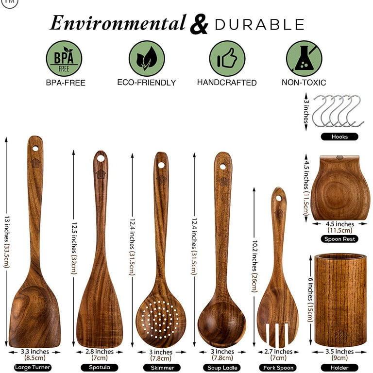 Healthy Cooking Utensils Set,Tmkit Wooden Cooking Tools - Natural Nonstick  Hard Wood Spatula and Spoons - Durable Eco-friendly and Safe Kitchen