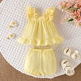 thumbnail image 2 of Xyant Toddler Baby Girl Clothes Knit Floral Fly Sleeve Tops Shorts Cute Summer Spring Outfits Infant Baby Girl Clothing Set (Yellow,3-4 Years), 2 of 7