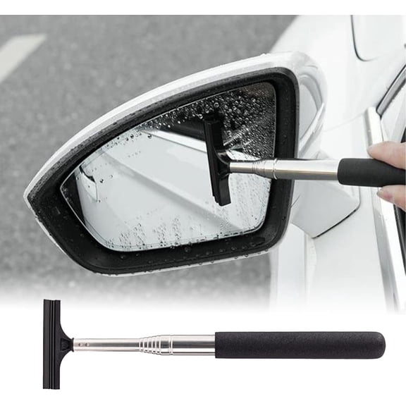 1 PC Car Rearview Mirror Wiper Telescopic Auto Mirror Squeegee 98cm Long Handle Cleaning Tool Glass Mist Cleaner Black