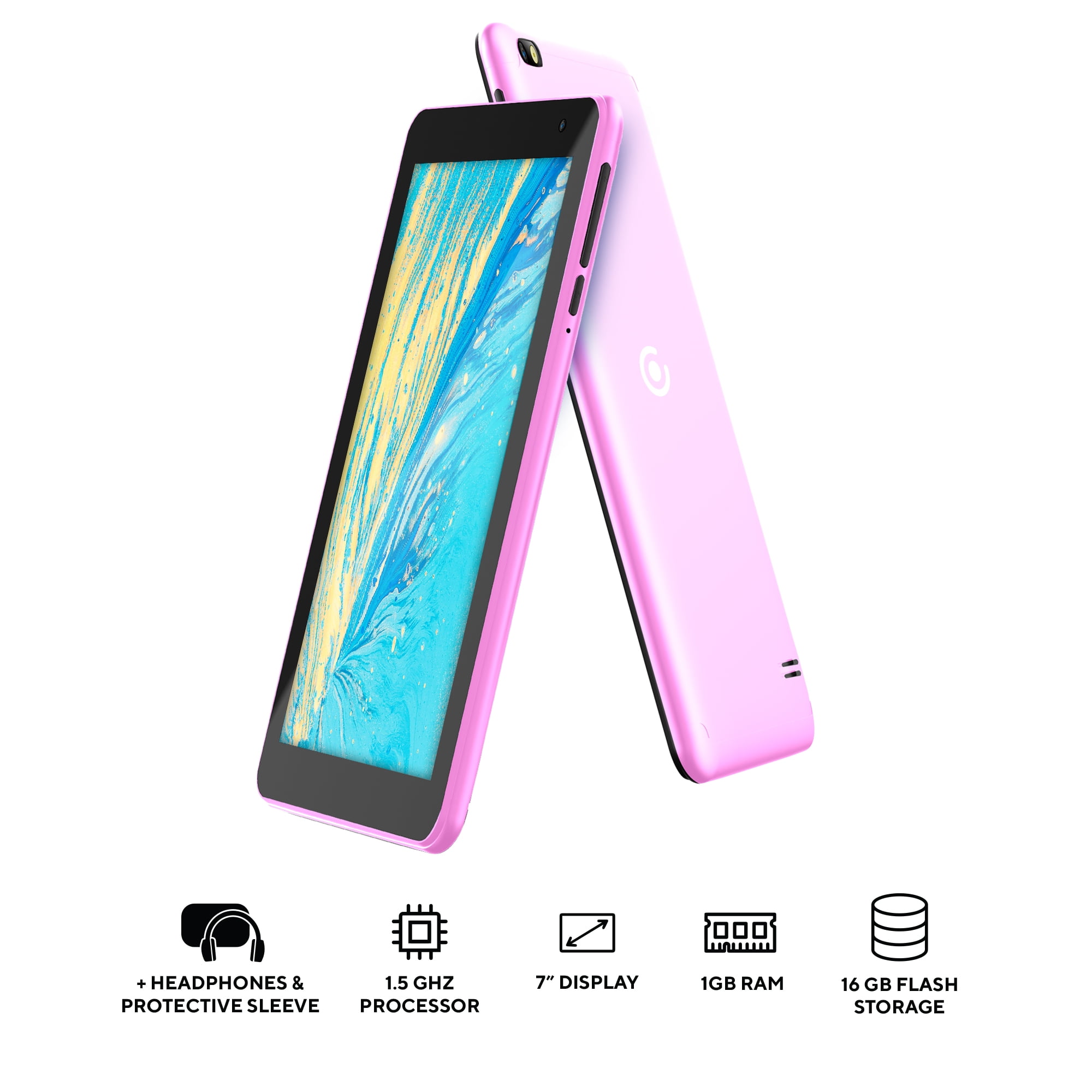 Core Innovations 7" Quad-Core Tablet with Headphones + Tablet Sleeve w/ Bluetooth 16GB (Pink)