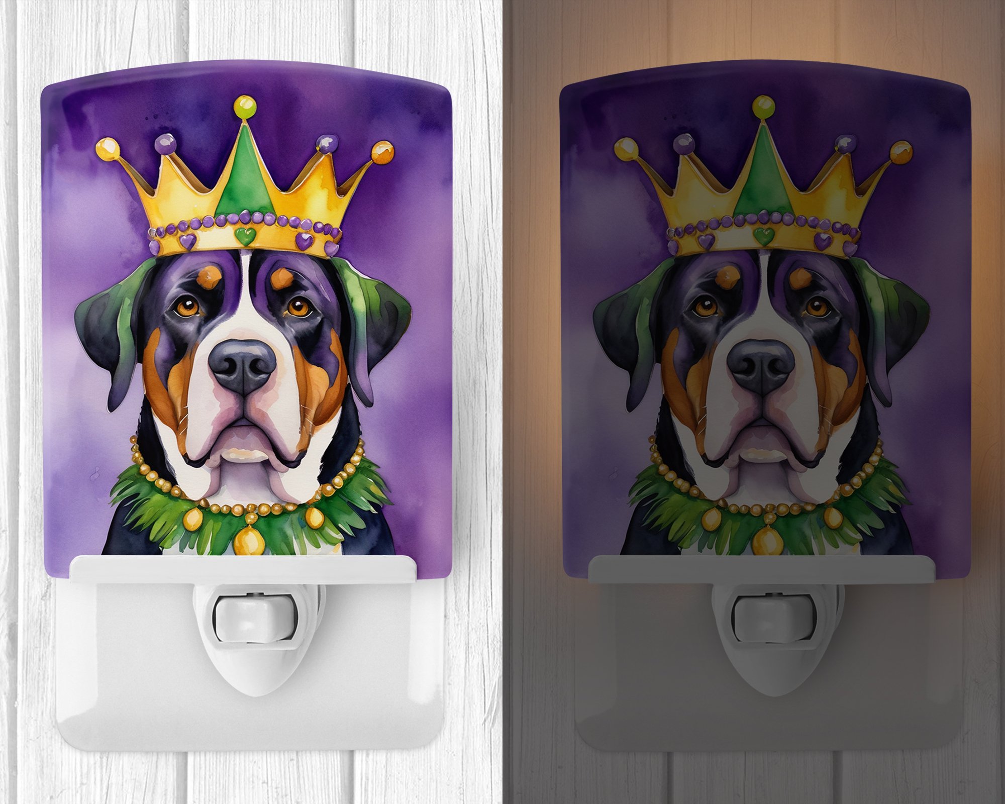 Greater Swiss Mountain Dog King of Mardi Gras Ceramic Night Light 4 in x 6 in