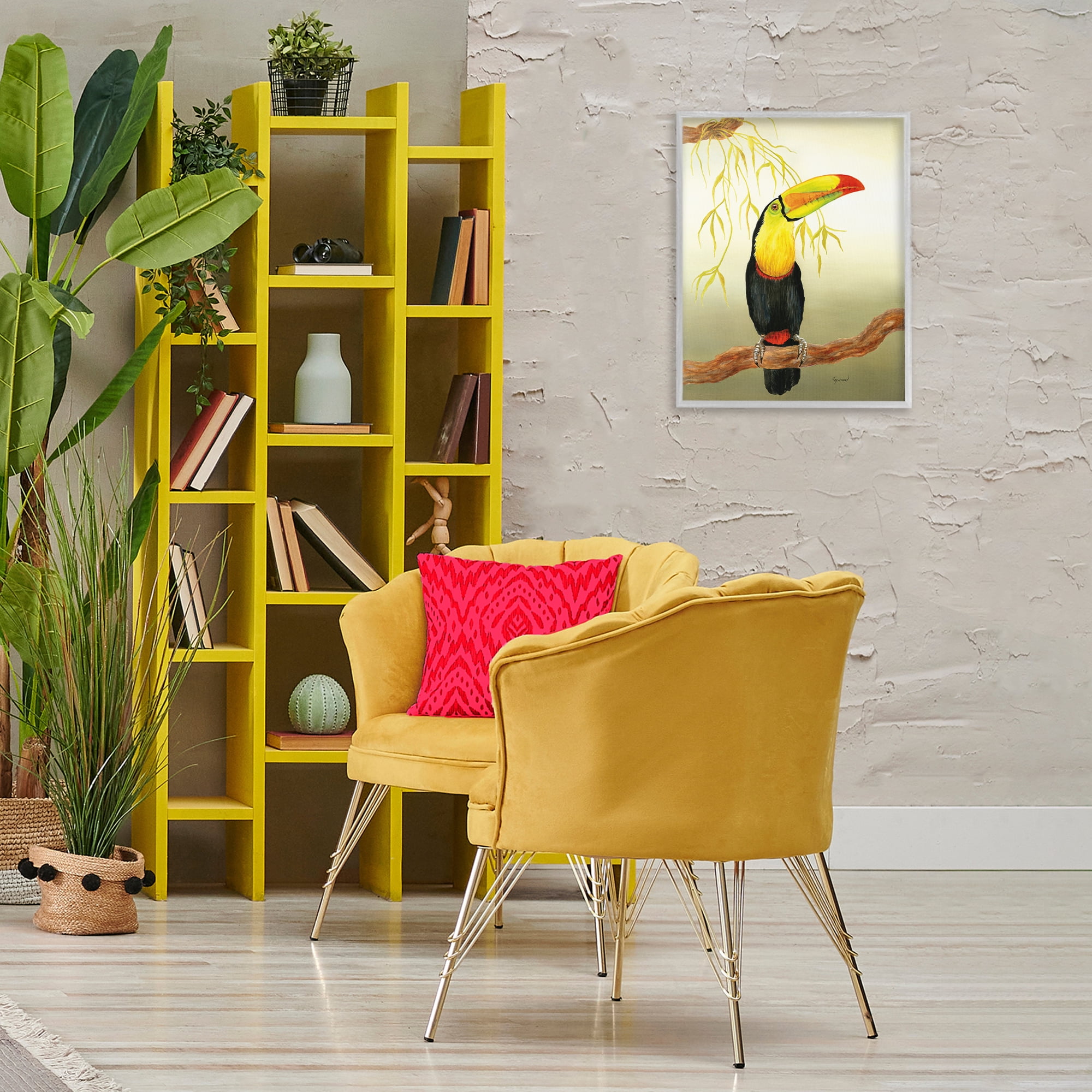 Stupell Industries One Toucan on Branch Animals & Insects Painting Gray Framed Art Print Wall Art, 16 x 20