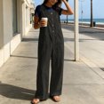 thumbnail image 3 of FRSASU Women's Sleeveless Wide‑Leg Jumpsuit Relaxed Fit Button‑Down Front Overall Jumpsuit with Big Side Pockets Dark Gray, 3 of 6