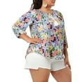thumbnail image 4 of Agnes Orinda Women's Plus Size Self Tie Neck 3/4 Sleeves Floral Colorful Blouse 1X Colorful Floral Color, 4 of 7