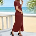 thumbnail image 7 of CFLVAEK Short Sleeve Dresses for Women Casual Summer V Neck Dress Solid Color Beach Vacation Maxi Dress with Pockets Wine XXL, 7 of 7