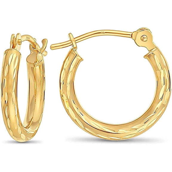 Tiny 14k Yellow Gold Diamond-cut Engraved Hoop Earrings Yellow Gold