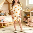 thumbnail image 4 of ITSAME Girls Outfit Sets Cartoon Print Crewneck T-Shirt & Shorts 2-Piece Kids Loose Casual Clothes Brown Size 2T, 4 of 7