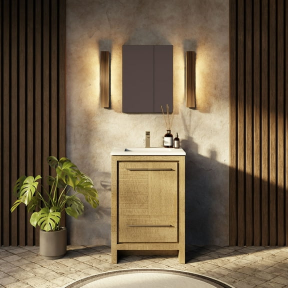 Lafarre 24 in W x 20 in D Rustic Acacia Bath Vanity, Cultured Marble Top, Brushed Nickel Faucet Set and 18 in Mirror
